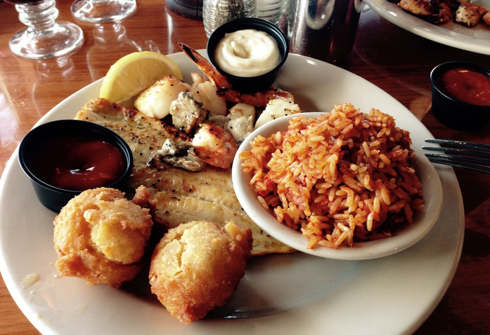 Lowcountry seafood platter on a table