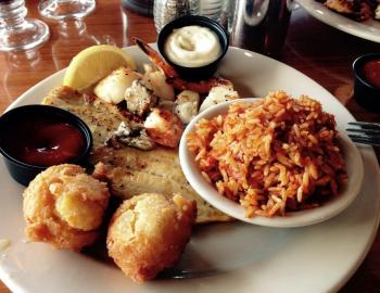Lowcountry seafood platter on a table