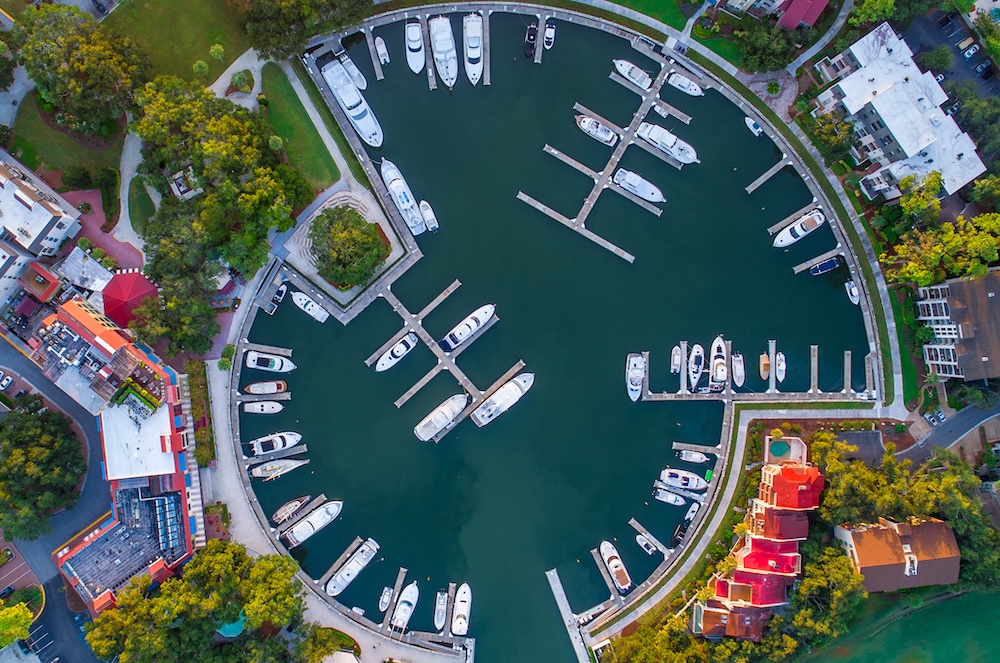 aerial view of harbor in hilton head